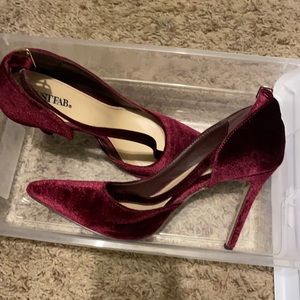 Maroon velvet heels